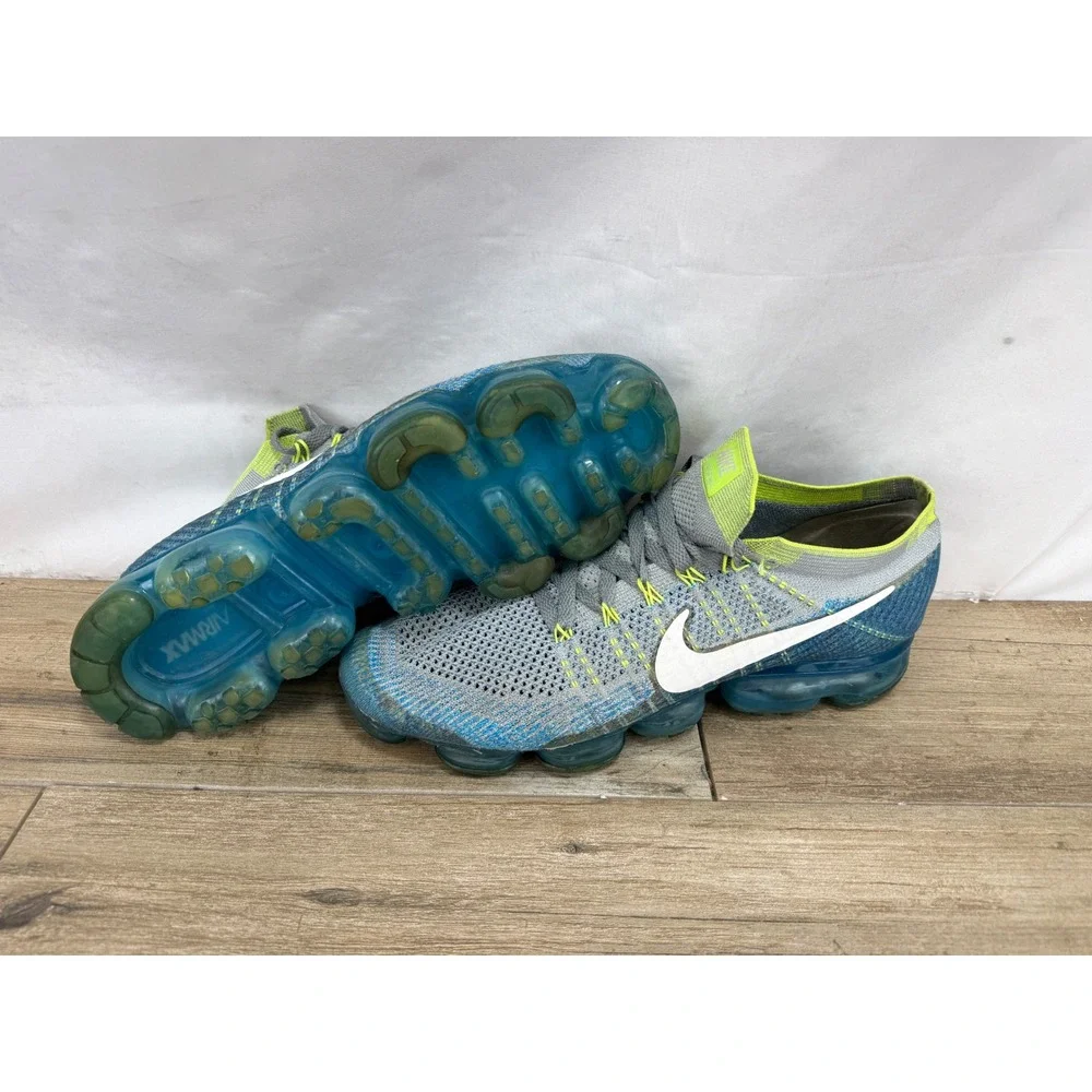 Nike Air VaporMax Flyknit‎ Cool Grey Blue Lagoon Volt 849558-022 Mens 11